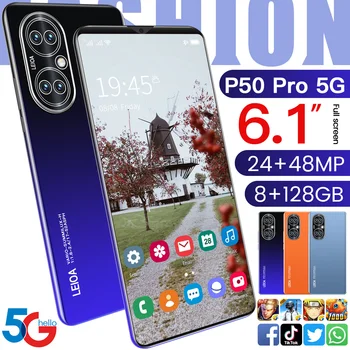 2021 P50Pro 6.1 Tolline 8+128GB Dual SIM+Micro SD 5000mAh Sõrmejälje Avada 24+48MP 10 Core Odav Nutikas Telefon Mobiiltelefonides MTK6595