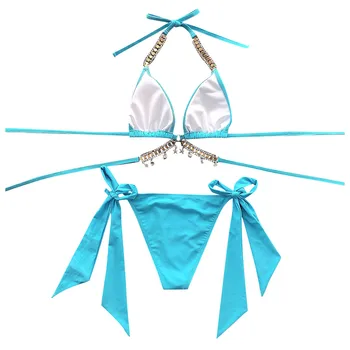 2021 Seksikas Kristall Teemant Bikini Supelpüksid Naiste Ujumistrikoo Kett Sidemega Bikiinid Komplekti Naine Push Up Ujumispüksid Suvel Rannas Kanda 36272