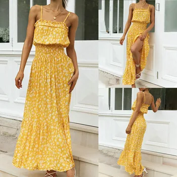 2021 Seksikas õie printida beach kleit Bohemian Mood Naiste Sifonki Külm Õla Varrukateta Trükitud Vabaaja-line Kleit Vestidos