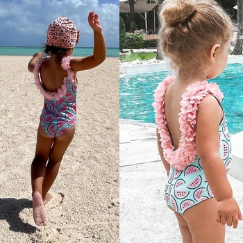 2021 Suvel Arbuus Ujumistrikoo Ühe Tükki 3D Lill Supelrõivad Beebi Tüdrukute Riided Bassein Moe Printsess Beachwear