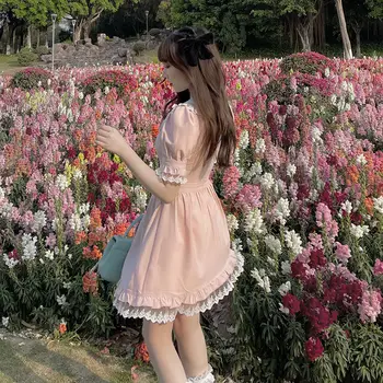 2021 Suvel Lolita Kawaii Kleit Naiste Jaapani Vintage Magus Vibu Roosa Mini Kleit Armas Ilus Printsess Mull Varruka Pits Kleidid