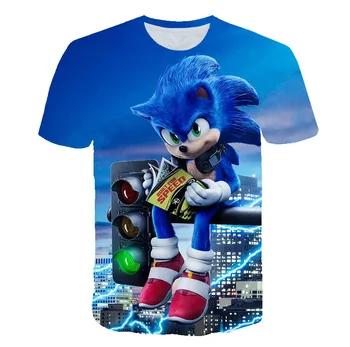 2021 Suvel Poisid Cartoon Sonic Tshirt Sinine 3D Trükitud Tüdrukud Streetwear Lapsed, Laps, Lapsed, Riided, Beebi Naljakas Võõras asju 130105