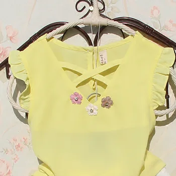2021 Suvel teise lapse Tüdrukud, Magus ja Helde Riiete Komplekt Imiku Lapsed Flower Sifonki Kollane Tops+Valged lühikesed Püksid Baby peorõivad