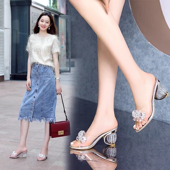 2021 Uued PVC Jelly Sandaalid Naistele Crystal Peep Toe Kõrge Kontsaga kingad Crystal Läbipaistva Kontsaga Sandaalid Sussid Pumbad Naiste Kingad