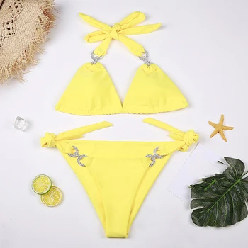 2021 Uus Bandeau Bikinis Mujer Tanga Naiste Rhinestone Ujumistrikoo Seksikas Brasiilia Supelrõivad Beach Kanda Ujumis Trikoo Maillot