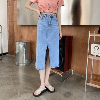 2021 Uus Jagada Seelik Denim Naiste Retro Suure-Waisted Slim keskmise Pikkusega Üks Samm Pikk Seelik korea Fashion