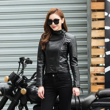 2021 Uus Kevad-Sügis Naiste Pehme Faux Nahast Jakid Pu Must Pintsak Lukuga Mantel Streetwear Ülerõivad Biker, Moto Jope
