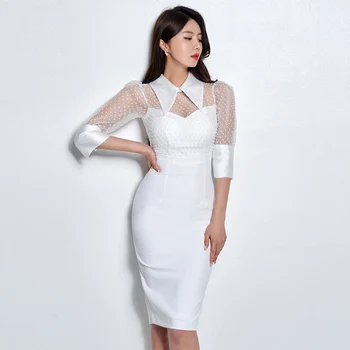 2021 Uus Naiste Kleit Korea Elegantne Temperament Perspektiivi Silma Pleisse Slim Asukoht Daam Põlve Pikkus Pliiats Kleidid B508