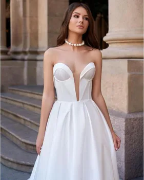 2021 Vintage Pulm Kleidid, V-Kaeluse Kullake Satiin Lihtne Pruudi Kleit Pluss Suurus Pulm Hommikumantlid vestidos de novia