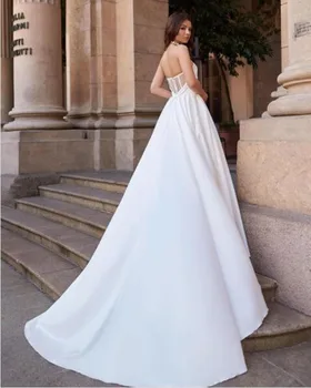 2021 Vintage Pulm Kleidid, V-Kaeluse Kullake Satiin Lihtne Pruudi Kleit Pluss Suurus Pulm Hommikumantlid vestidos de novia
