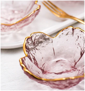 2021 Väike Klaas Dish Põhjamaade Stiilis Kuld Klaas Kastmega Kaussi Mini Kirsi Õied Maitse Plaat, Jäätis, Puu-Sala 3tk set