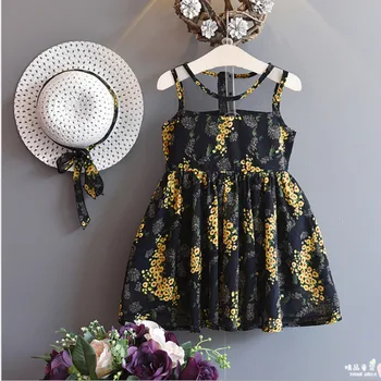 2021 casual kleit uus pits lill suvel tüdruk, printsess väikelapse tikandid silma kook kleit ja päike müts kaks-töö, lapsed, riided 143342