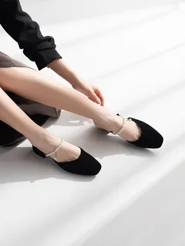 2021 lambad suede elegantne pearl square pea temperament mood sandaalid naistele suvel uus stiil