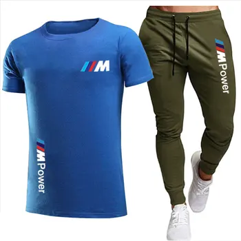 2021 uus BMW mood casual sportswear suvel kirja trükkimine ülikond meeste sörkimine fitness riided, meeste T-särk + õhuke püksid 2-pi 119151