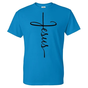 2021 uus Trendikas Jeesuse Risti T-särk (Solid Color Art Trükitud Meeste Vabaaja O-Kaeluse Streetwear Tshirt Puuvill Tees Tops