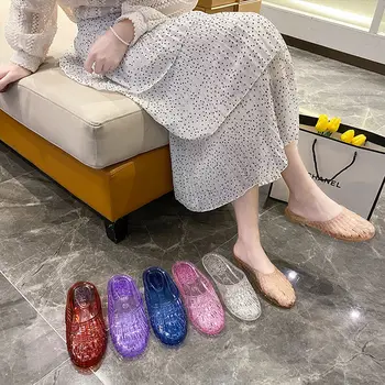 2021 uus lamedapõhjaline Baotou naiste sandaalid ja sussid armas vannituba non-slip õõnes auk kingad crystal naiste sussid