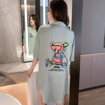 2021 uus naiste cartoon prindi särk, seelik Rinnamikrofon mugav lahti sleepwear naised