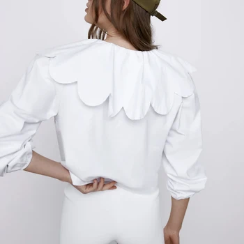 2021 õmblemine lehe kaelus särk naiste suve värviga väike armas lühikese varrukaga valged särgid top, pluus