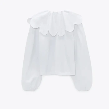 2021 õmblemine lehe kaelus särk naiste suve värviga väike armas lühikese varrukaga valged särgid top, pluus