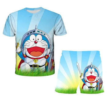 2021Summer Lapsed Riided Doraemon T-Särk Sobib Väikelapse Tüdrukute Komplektid Top+püksid 2tk Komplekti Sport Ülikond Vabaaja Baby Komplekti Poiste Riideid 157116