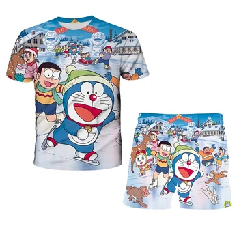 2021Summer Lapsed Riided Doraemon T-Särk Sobib Väikelapse Tüdrukute Komplektid Top+püksid 2tk Komplekti Sport Ülikond Vabaaja Baby Komplekti Poiste Riideid
