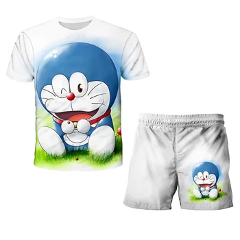 2021Summer Lapsed Riided Doraemon T-Särk Sobib Väikelapse Tüdrukute Komplektid Top+püksid 2tk Komplekti Sport Ülikond Vabaaja Baby Komplekti Poiste Riideid