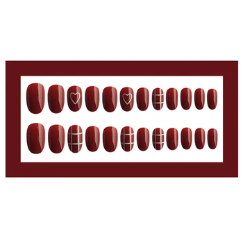 24 tk Kantavad Võlts Küüned prantsuse Maniküüri-Lühike Ovaalne Punane Süda Segatud Võre Vajutage Küüned Tüdrukud Kaunistatud Eemaldatav
