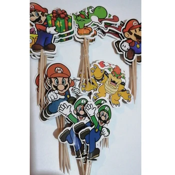 24TK Super Mario anime multikas mario bros Luigi yoshi Bowser Cupcake Toppers for Kids Sünnipäeva Kook Teenetemärgi tarvikud