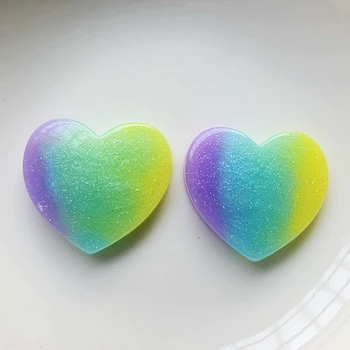 25mm*22mm Rainbow värvi südame kuju lame tagasi jelly kive DIY aare tehtud vaik käsitöö juuksed clip ripats tarvikud