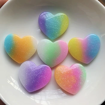 25mm*22mm Rainbow värvi südame kuju lame tagasi jelly kive DIY aare tehtud vaik käsitöö juuksed clip ripats tarvikud