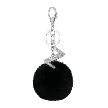 26 tähed Must tutt karusnaha palli võtmehoidja loominguline väike kingitus ripats sulamist rhinestone tähestik võtmehoidja võtmehoidja