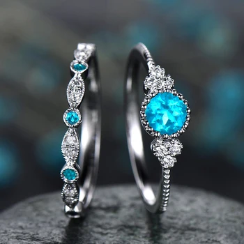 2Pcs/Set Luksus Roheline Sinine Kivi Crystal sõrmustes Naiste Kiip, Värv Pulmad Engagement Ansamblid Ehted Kingitused 2020 Uus 124059