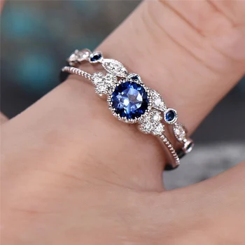2Pcs/Set Luksus Roheline Sinine Kivi Crystal sõrmustes Naiste Kiip, Värv Pulmad Engagement Ansamblid Ehted Kingitused 2020 Uus
