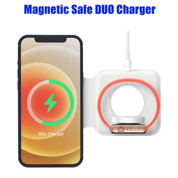 2in1 Traadita Magnet jaoks Magsafing Duo Laadija iPhone 12 Pro Max Mini 15W Qi Kiire Laadija Apple Vaadata magnet-Laadija