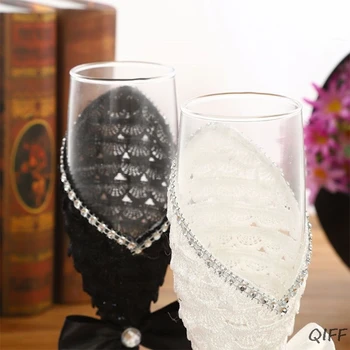 2tk Komplekt Pulm Klaas Loominguline Must Valge Kleit Crystal Pulmas Šampanja Klaas