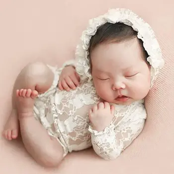 3 Tk/Komplekt Baby Imikute Pitsi Müts Padi Romper Kombekas Vastsündinud Fotograafia Rekvisiidid Foto Pildistamise Kostüüm Varustus