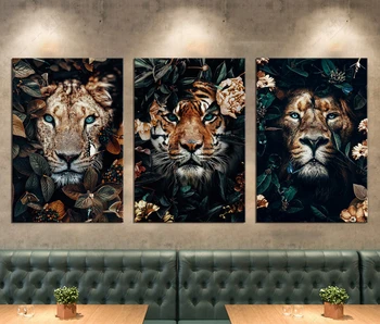 3 Töö HD Loomade Lõuend Troopiline Seina Art Karu, Elevant, Tiiger, Lõvi Linnud Maastiku-Plakatid-raamita