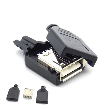 3 in 1 Tüüpi Naine mees mirco USB 2.0 Pesa-4 pin Pistik Pistik Must Plastist Kate DIY Pistikud Tüüp-Komplektid 1tk 10tk 84747