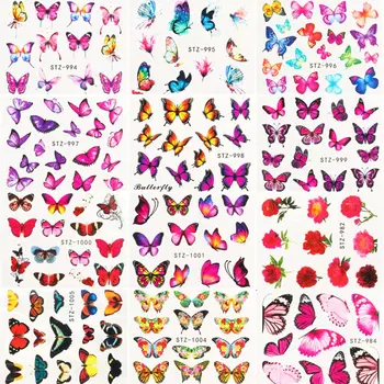 30 liiki unikaalne Nail Art Kleebised Liugur liblikas Üleandmine Vee-Set Värvikas Lille Maniküür Kleebised Nail Art Decor