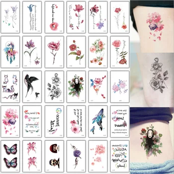 30pcs/palju väike ajutine tattoo komplekt tüdrukutele nägu, käsi, sõrm sõnad, lilled, liblikas tattoo designs rebane kass moon star tätoveering võlts 98901