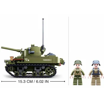 344Pcs WW2 Sõjalise Relva M5 Kerge Tank Mudel Tellised Sõdurid Armee ehitusplokid Määrab Haridus Mänguasjad Lastele