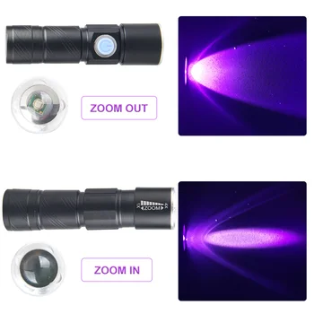 395nm LED-UV-Taskulamp Zoomable UV-Valguses Pet Uriini Uv-Detektor, Lilla Tõrvik Raha Sm Checker Ehitas-Aku
