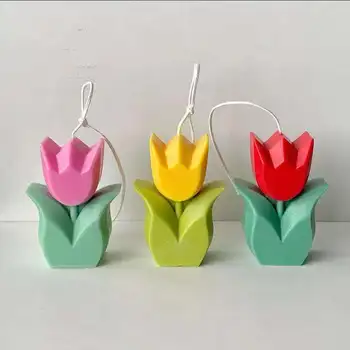 3D Cartoon Tulip Flower Silikoon Küünal Hallituse DIY Käsitöö Aroomiteraapia Küünla Kipsist Kaunistused Käsitöö Seep vahend Hallituse