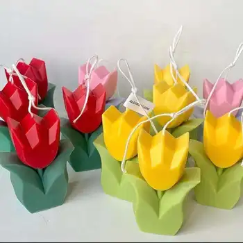 3D Cartoon Tulip Flower Silikoon Küünal Hallituse DIY Käsitöö Aroomiteraapia Küünla Kipsist Kaunistused Käsitöö Seep vahend Hallituse