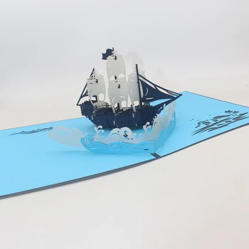 3D Käsitöö Sinine Kaas Valge Sinine Paat, purjekas, Meri ja Laine Paber-õnnitluskaardid Postkaart Sünnipäeva Bussiness Loominguline Kingitus 100992