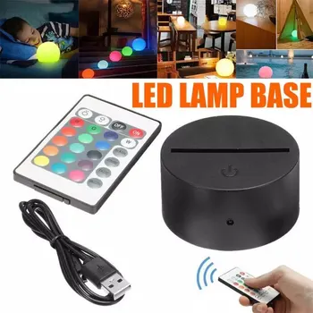 3D LED Lamp Base Tabel Öö Valguse Alus LED 7 Värvi-Säti USB Kaugjuhtimispult Tuli Omanik Valgustus Tarvikud Baasi Hulgimüük