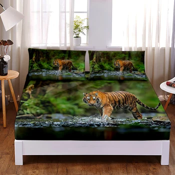 3D Print Džungel Metsloomade Tiger Custom Paigaldatud Leht Queen, King Size kummipaelaga Kaasaegne Voodi Lehel 1tk Kodu Magamistuba Decor 3349