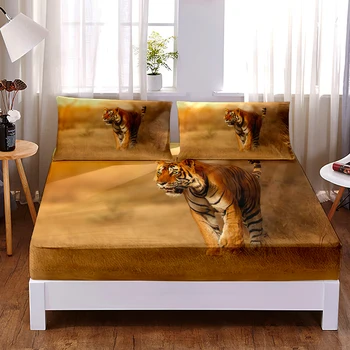 3D Print Džungel Metsloomade Tiger Custom Paigaldatud Leht Queen, King Size kummipaelaga Kaasaegne Voodi Lehel 1tk Kodu Magamistuba Decor
