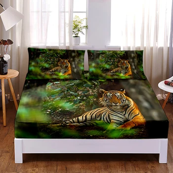 3D Print Džungel Metsloomade Tiger Custom Paigaldatud Leht Queen, King Size kummipaelaga Kaasaegne Voodi Lehel 1tk Kodu Magamistuba Decor