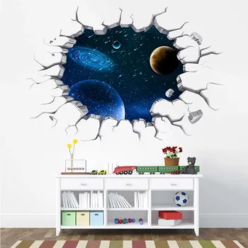 3D Ruumi Planeet Galaktika Tähed Ocean World Täielik Värvi Seina Art Kleebis Decal Dekoratiivsed Kids Puukooli Poiste Magamistuba Decor Kuum Plakat